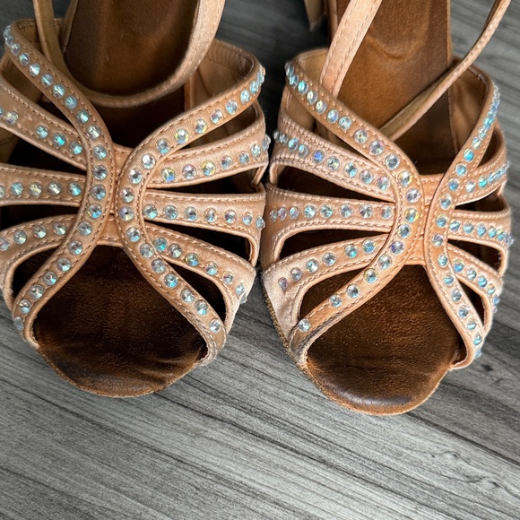 Tan Strappy Women's Dance Heels - Picture 2 of 4